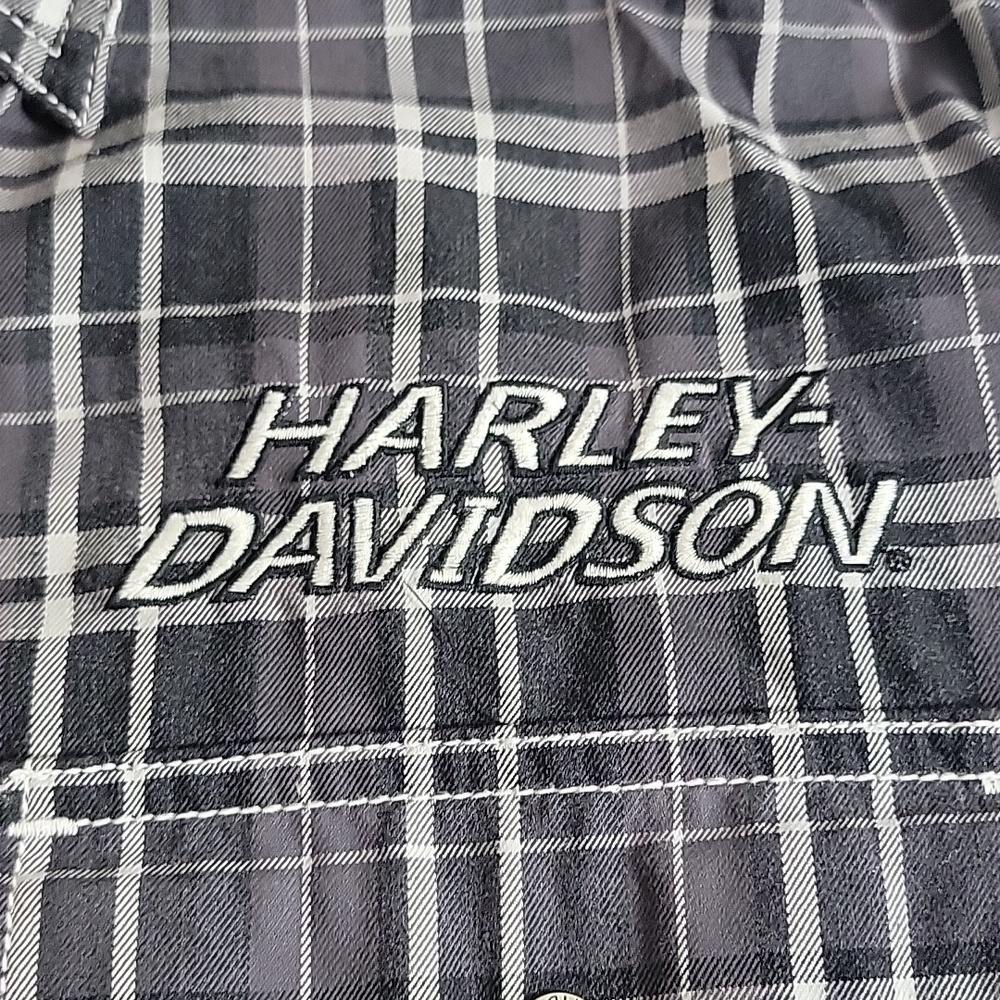 Harley Davidson Embroidered Button Up Shirt Men's M Biker Plaid Short Sleeve